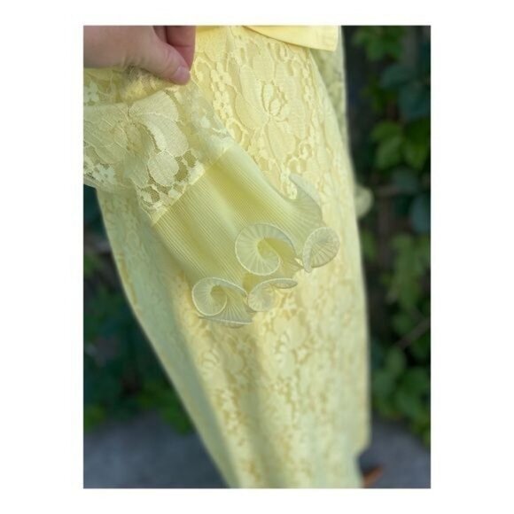 1950s Prom Dress Formal Sunny Yellow Evening Wedding Lace Bow Maxi Cupcake Sz S - Picture 5 of 16